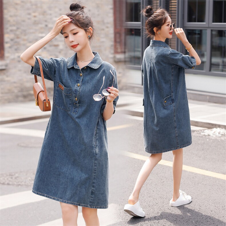 薄款天丝牛仔连衣裙女小个子2024夏季新款洋气减龄遮肉显瘦衬衫裙，女装连衣裙，钱塘布衣