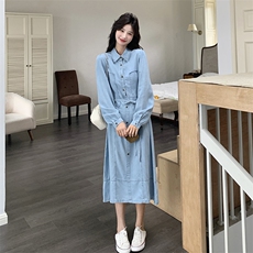法式牛仔衬衫连衣裙女2025春秋季新款设计感复古港风显瘦气质长裙，女装连衣裙，浙宝203