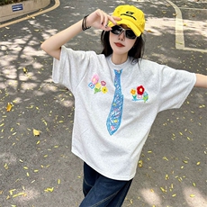 万针全刺绣解构设计260克重磅双纱纯棉高品质美式高街短袖T恤特35，男装T恤，电商A486