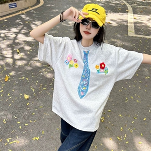 万针全刺绣解构设计260克重磅双纱纯棉高品质美式高街短袖T恤特35图片