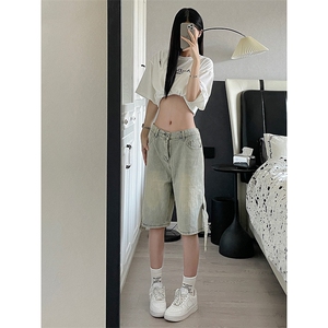 B221 美式ins高街暗黑拉链休闲牛仔短裤五分裤 LK23082-P50 控68图片