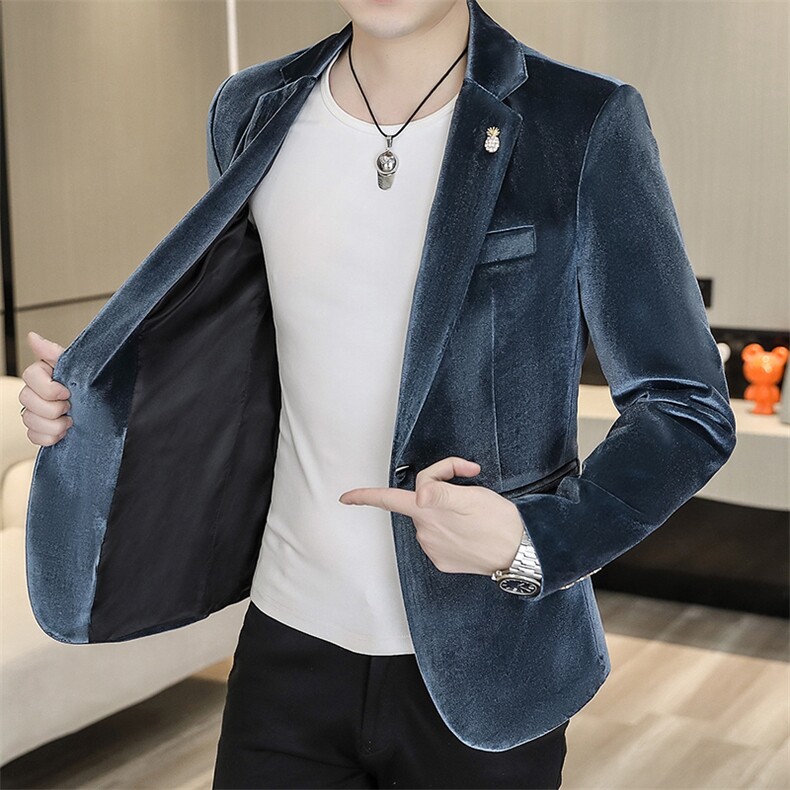 X519-P80秋季时尚男士金丝绒纯色小西装西服外套,男装西服,星座507A（原星座306B-2）