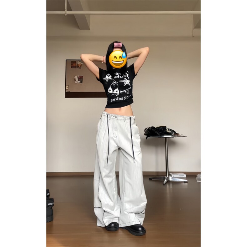 【有货】N7030CC-特P55美式复古拼接撞色宽松牛仔裤男女款,男装牛仔裤,星座1007（原301D）