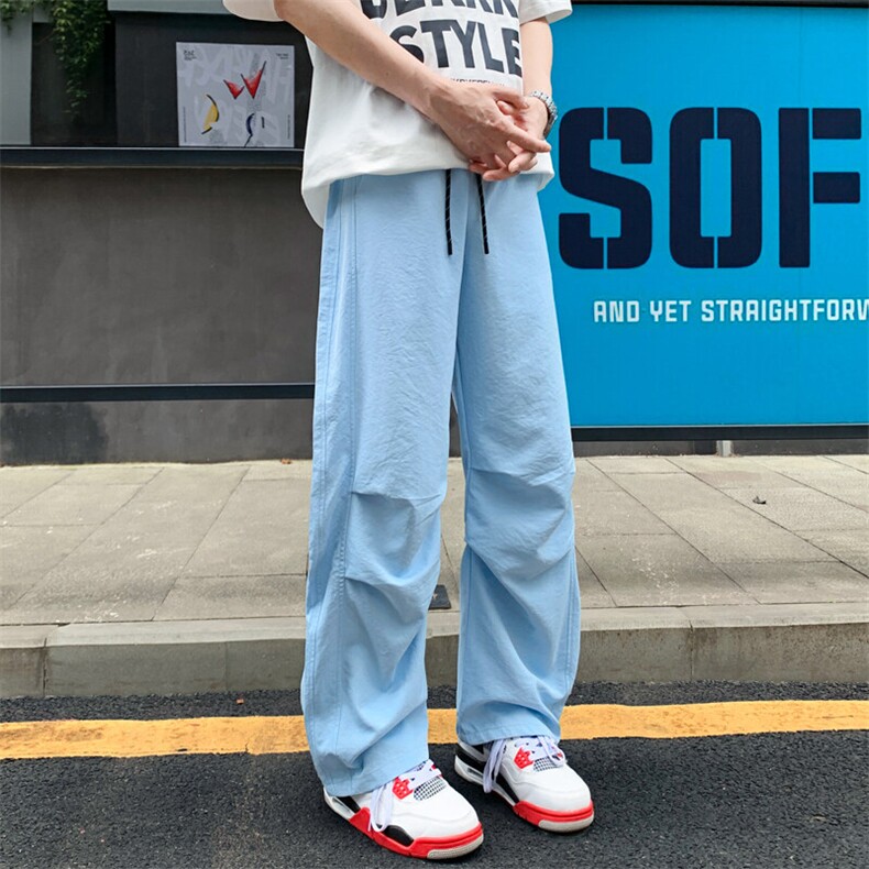 美式褶皱伞兵工装裤男款夏季薄款冰丝微喇裤子cleanfit直筒阔腿裤,男装工装外套,电商A429