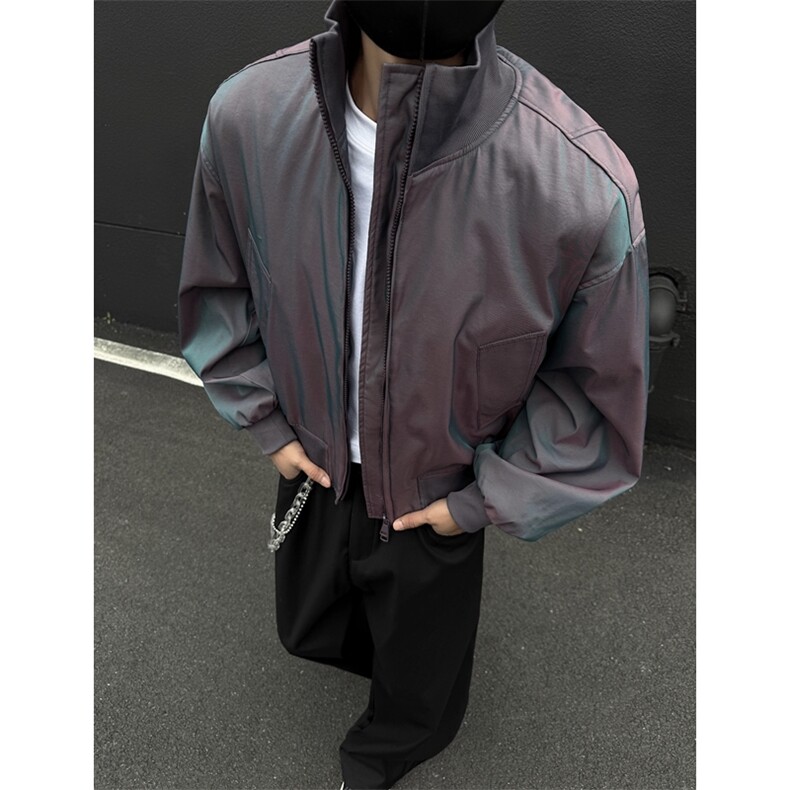 档口图炫彩缎面飞行夹克立领短款廓形美式棒球服J2591-P70,男装夹克,星座1213