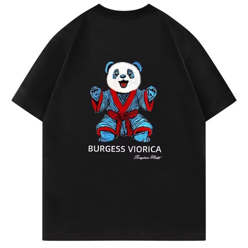 夏新款时尚彩色熊猫短袖T恤男刺绣情侣同款圆领半截袖GA9003P36,男装T恤,星座1013-5