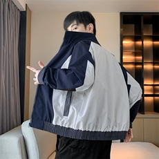 潮牌美式撞色拼接运动立领外套男宽松百搭夹克JK01571-P70，男装夹克，星座308B-2