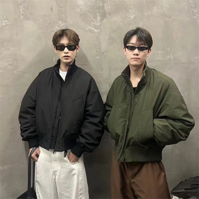 抖音得物美式潮休闲夹克春季立领纯色复古工装加厚棉服外套MF01,男装夹克,电商A443