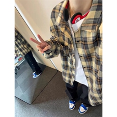 美式复古格子衬衫女春秋新款宽松流行百搭长袖衬衣外套，男装衬衫，星座1210-1
