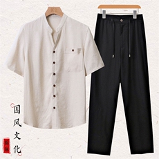 麻本衣+黑色裤