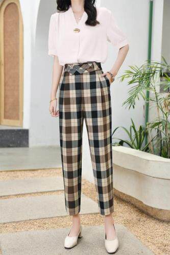 方格女款，冰丝衬衣，女装，哈真