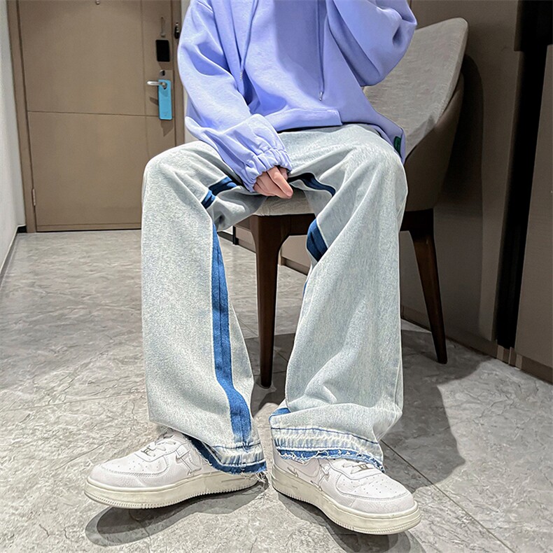 牛仔裤男春秋大码S-3XL高街毛边直筒裤宽松嘻哈裤K1747-P42,男装牛仔裤,星座512-2