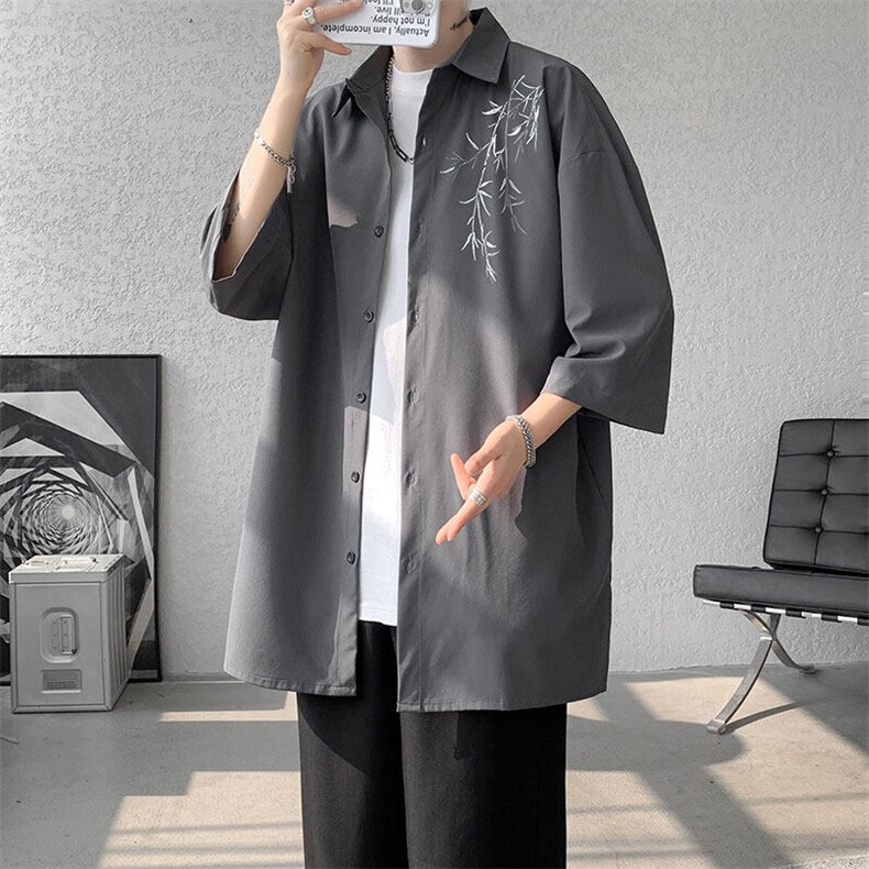 短袖衬衫男夏季新款新中式宽松大码冰丝新中式衬衣CS3301-P32图片