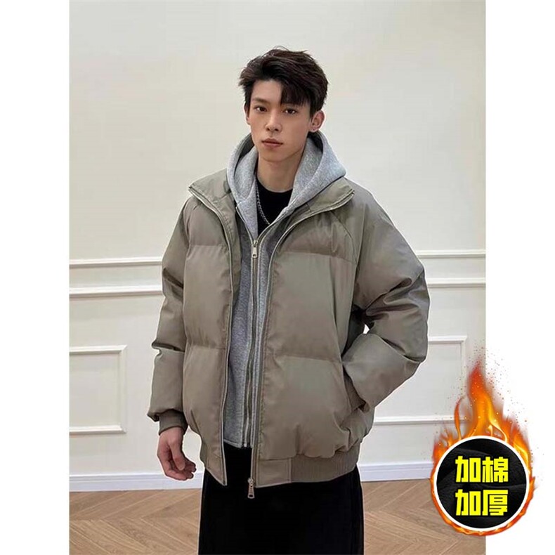 现货高品质重磅工艺美式高街假两件PU皮棉衣男女加厚棉服外套,男装棉衣,电商A443