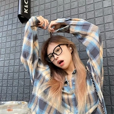 美式复古撞色格子衬衫早秋外套女2026新款高级感宽松长袖衬衣上衣，男装衬衫，星座506A