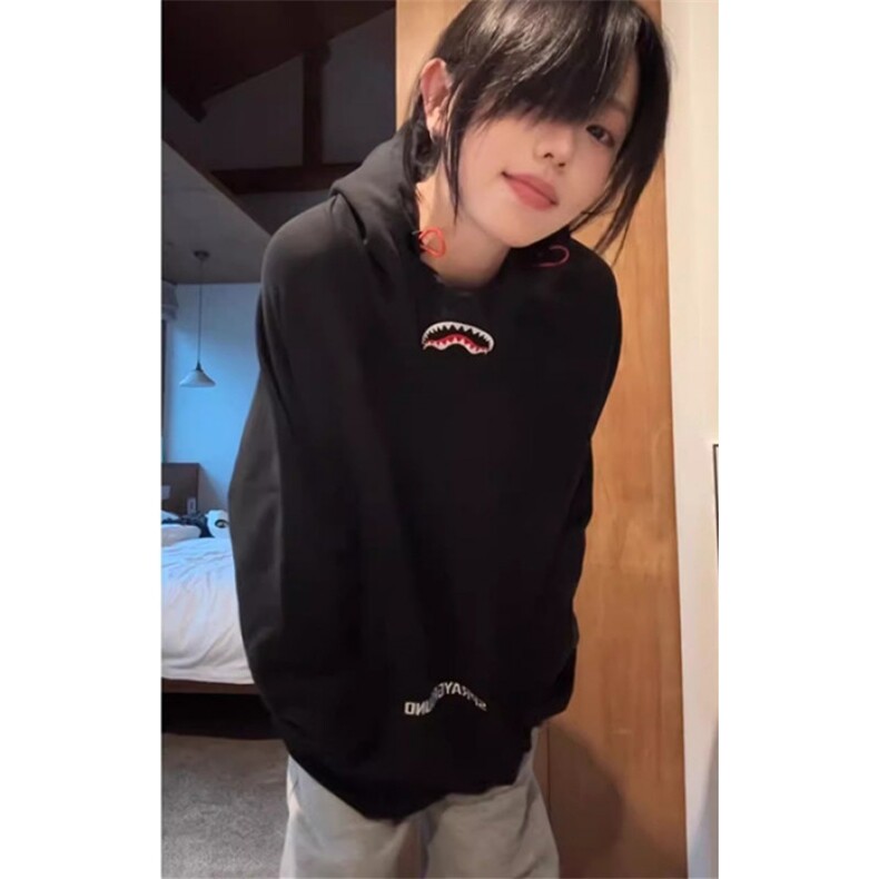 鲨鱼嘴连帽卫衣女宽松甜酷风设计感百搭外套拉链连帽衫WY103,女装短外套,星座1116A（原606A-3）