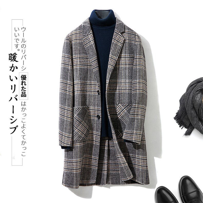 千鸟格双面羊毛格子毛呢中长款男外套F6000*F86*P335控448主推，男装毛呢大衣，电商D221(原钱塘6000)
