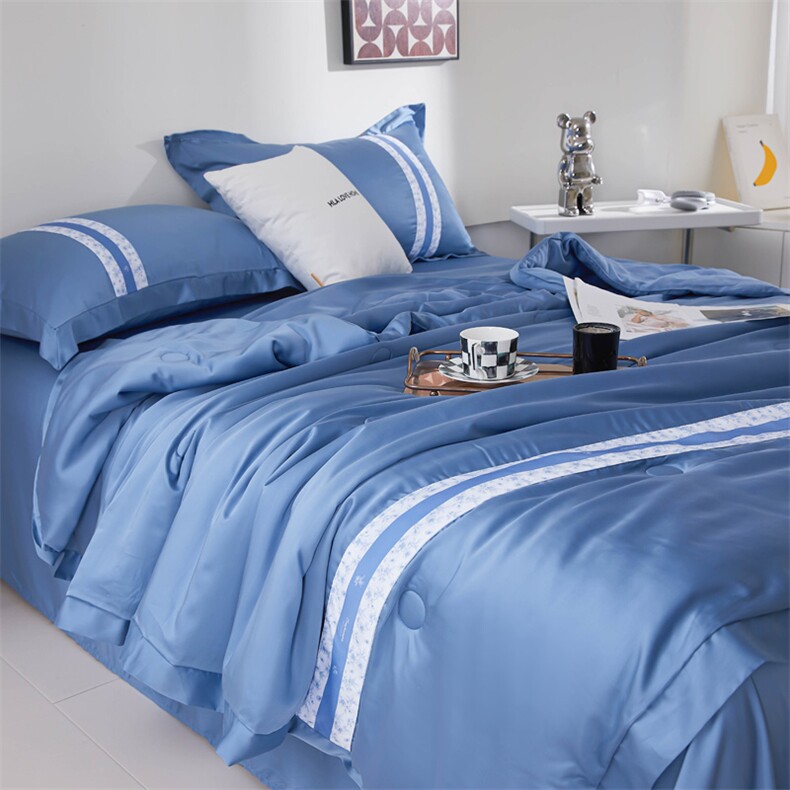 新款80s兰精夏被四件套-叶流西，被套/被芯，一起卖家纺