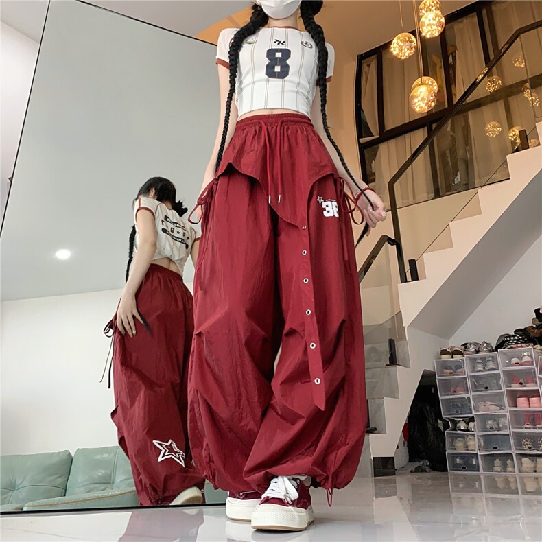 美式复古军绿色工装裤街舞爵士嘻哈设计感速干褶皱休闲直筒裤潮牌,男装工装外套,星座506A