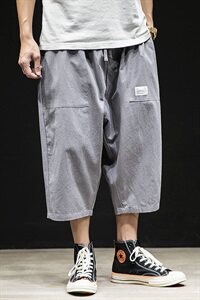 K659--P35 2021新款休闲大码男士亚麻短裤日系潮牌棉麻七分阔腿裤图片
