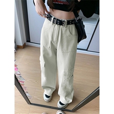 美式工装牛仔裤女2024新款高腰宽松宽松垂感显瘦直筒阔腿裤，男装休闲裤，星座506A