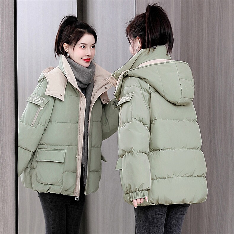 羽绒棉服女短款2024冬新款小个子宽松刺绣撞色加厚面包服棉袄外套图片