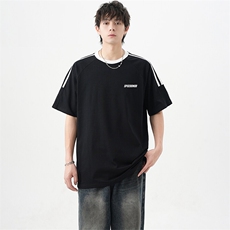 可48小时发货支持抖音得物来样二开重磅美式高街纯棉织带短袖T恤，男装T恤，电商A486