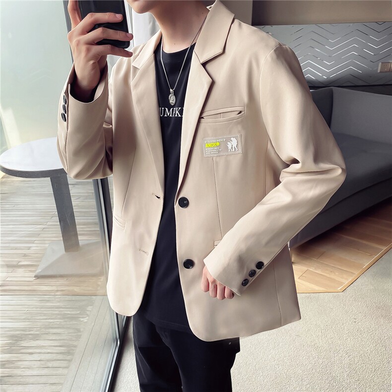 W203休闲西服男翻领外套男士秋季帅气小西装贴标P95卡其色,男装西服,星座404A