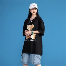 夏季可爱小熊印花中性风四色宽松T恤A071-5506-P25（控38），男装T恤，电商A071