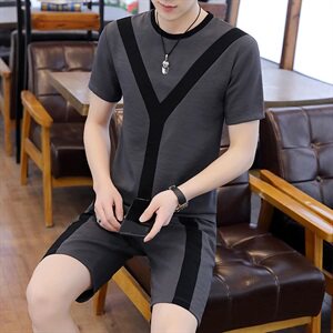 主推夏季短袖T恤潮牌休闲青少年韩版帅气套装男T708-p50图片