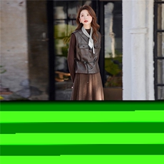 2026年春季女时尚气质优雅时髦皮马甲针织打底衫简约半身裙三件套，女装套装/套裙，艾贝斯