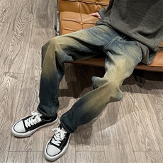 大货复古黄泥染直筒牛仔裤vintage水洗宽松阔腿休闲长裤控78，男装牛仔裤，星座610A-1