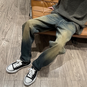 大货复古黄泥染直筒牛仔裤vintage水洗宽松阔腿休闲长裤控78图片