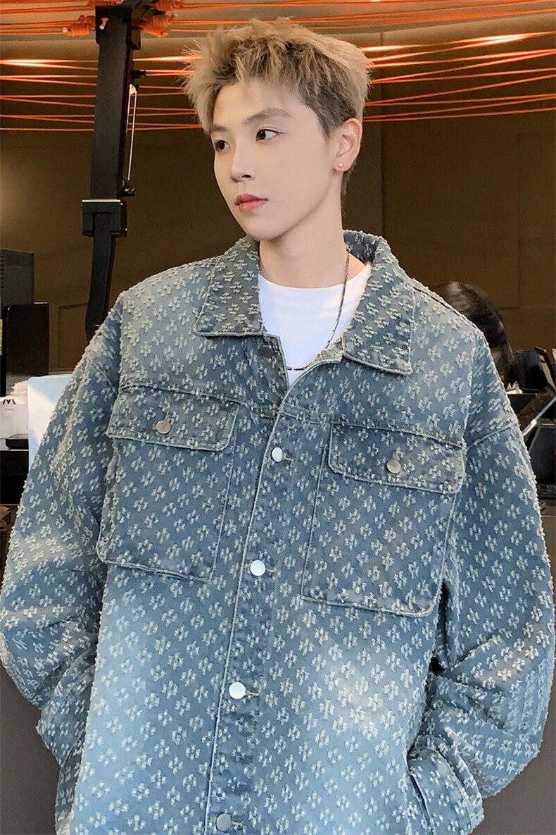 特批P60无差价25春新设计感提花多口袋牛仔服夹克男翻领外套NJ150,男装夹克,电商A001-1