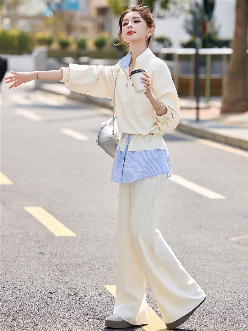立领外套阔腿裤休闲运动套装女春季2026新款设计感气质穿搭两件套,女装套装/套裙,浙宝029