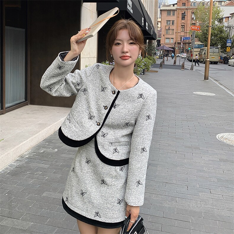 现货放心推！刺绣小香风时尚套装女2024秋季新款女装两件套半身裙,女装套装/套裙,慧尚2-185