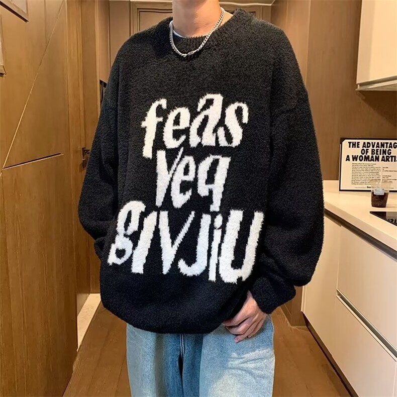 字母提花毛衣男女仿貂绒早秋百搭情侣软糯柔软针织衫男MY262/P55,男装针织衫/毛衣,星座506