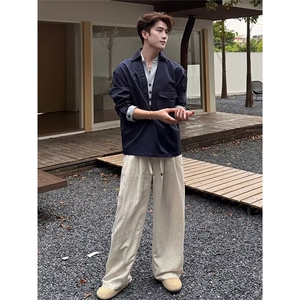 新款假两件时尚百搭潮流长袖衬衫外套时髦男513ACS2419P44图片