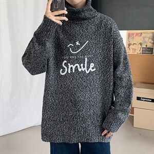 ！冬季高领毛衣男潮流印花百搭针织衫韩版毛线衣GM605P55图片