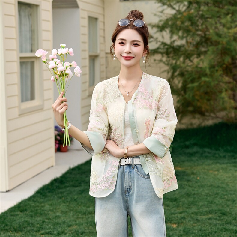 档口现货2025年夏季女装韩版休闲新中式防晒衣外套,女装短外套,靓星雨