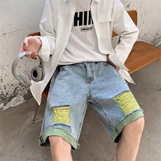 夏季水洗三色破洞时尚牛仔男士五分短裤A071-DK10-P38，男装牛仔裤，电商A071