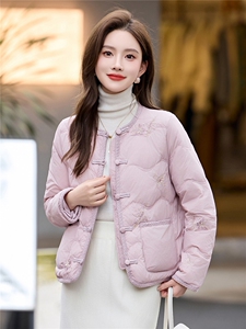 时尚立领绣花羽绒服女2025冬季新中式宽松洋气短款90白鸭绒外套图片