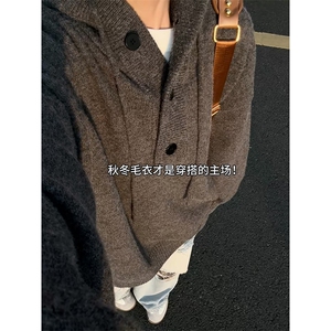 重磅秋冬装北极绒开衫毛衣美式复古休闲慵懒风针织衫加厚连帽外套图片