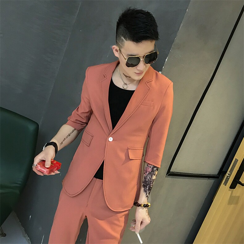 小西装套装男纯色正装社会小伙礼服纯色明线修身A图片