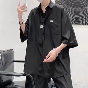 短袖衬衫男ins夏季薄款五分袖衬衣外套宽松潮牌港风上衣潮流百搭