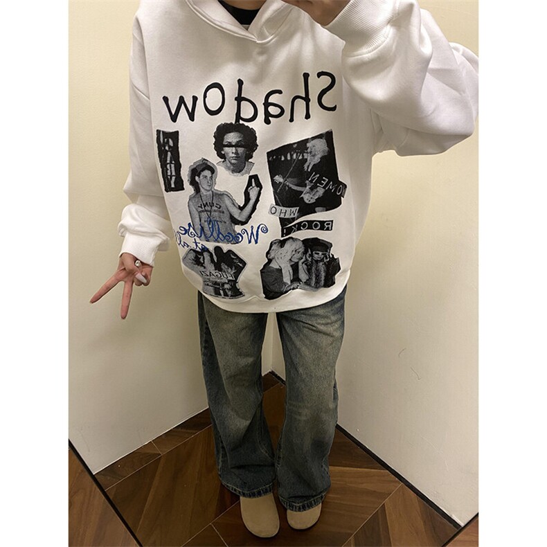 潮牌嘻哈人物印花连帽卫衣外套上衣WY1141特P46加绒特P55,女装短外套,星座908-1