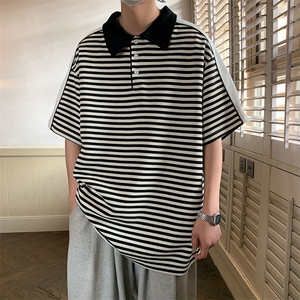 条纹短袖夏季Polo衫 撞色拼接翻领T恤T23 P45图片