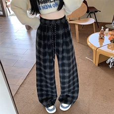 AK2462-p45早春格子休闲裤女高腰直筒裤百搭显瘦宽松阔腿裤，女装休闲裤，星座617A-2