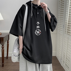 连帽短袖t恤男大码胖子带帽五分袖中袖LD54070-P45，男装T恤，电商A040