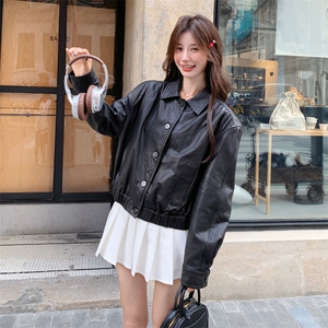 美式复古黑色皮衣小外套女春秋超火好看又酷又飒机车服短夹克上衣图片
